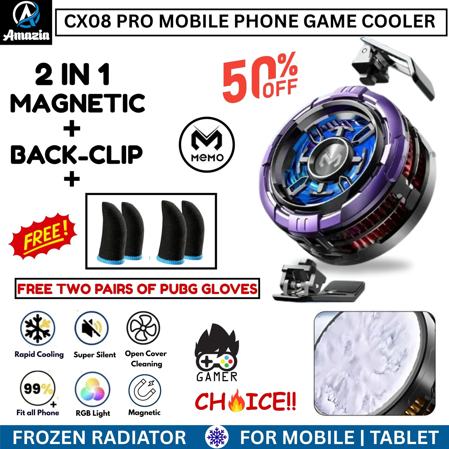 MEMO CX07 Magnetic Mobile Phone Cooler – Ultra Silent Cooling Fan for Gaming & Streaming