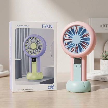 Mini Rechargeable Handheld Fan with LED Display – Portable USB Cooling Fan