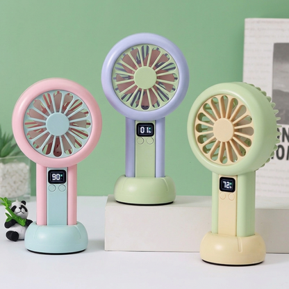 Mini Rechargeable Handheld Fan with LED Display – Portable USB Cooling Fan