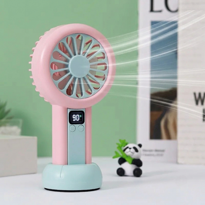 Mini Rechargeable Handheld Fan with LED Display – Portable USB Cooling Fan