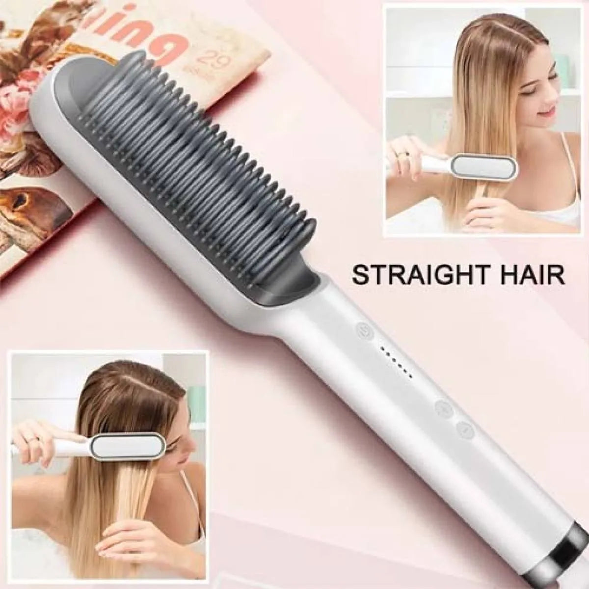 2-in-1 Electric Hair Straightening Brush – Fast Heating Hair Styler Comb for Smooth & Silky Hair