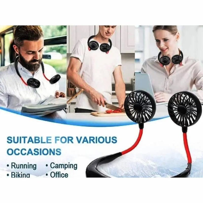 Portable Dual Head Rechargeable Neck Fan – Hands-Free USB Cooling Fan