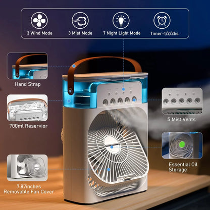 CoolBreeze 5-Mist Portable Air Cooler Fan – 600ml Water Tank, Adjustable Spray & USB Rechargeable