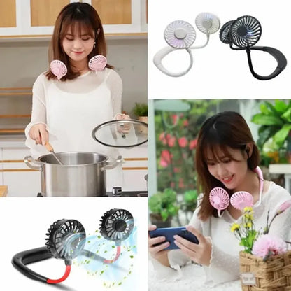 Portable Dual Head Rechargeable Neck Fan – Hands-Free USB Cooling Fan