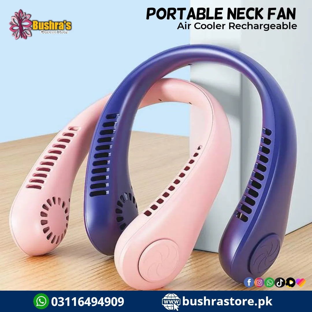 CoolBreeze Rechargeable Bladeless Neck Fan – Hands-Free Portable Cooling