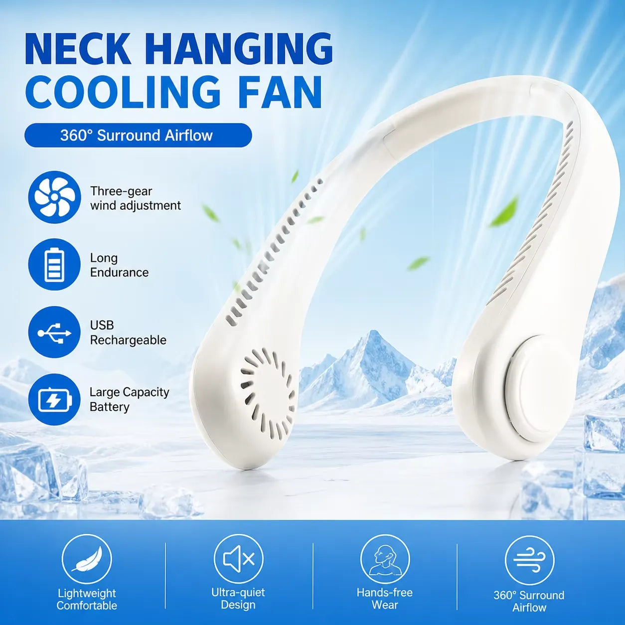 CoolBreeze Rechargeable Bladeless Neck Fan – Hands-Free Portable Cooling