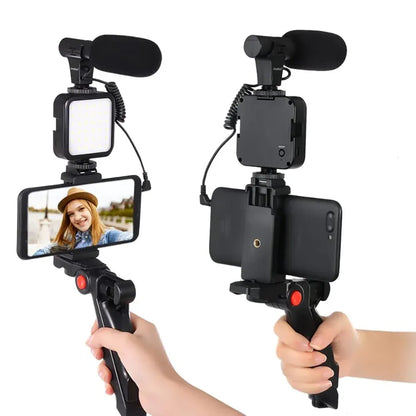 Mobile Vlogging Kit – LED Video Light, Lavalier Microphone & Mini Tripod for Smartphones