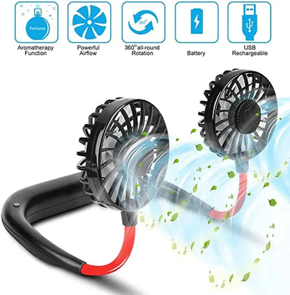 Portable Dual Head Rechargeable Neck Fan – Hands-Free USB Cooling Fan