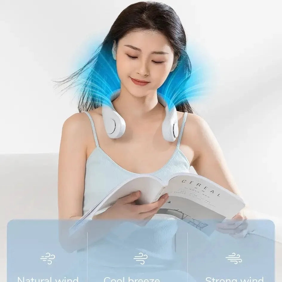 CoolBreeze Rechargeable Bladeless Neck Fan – Hands-Free Portable Cooling