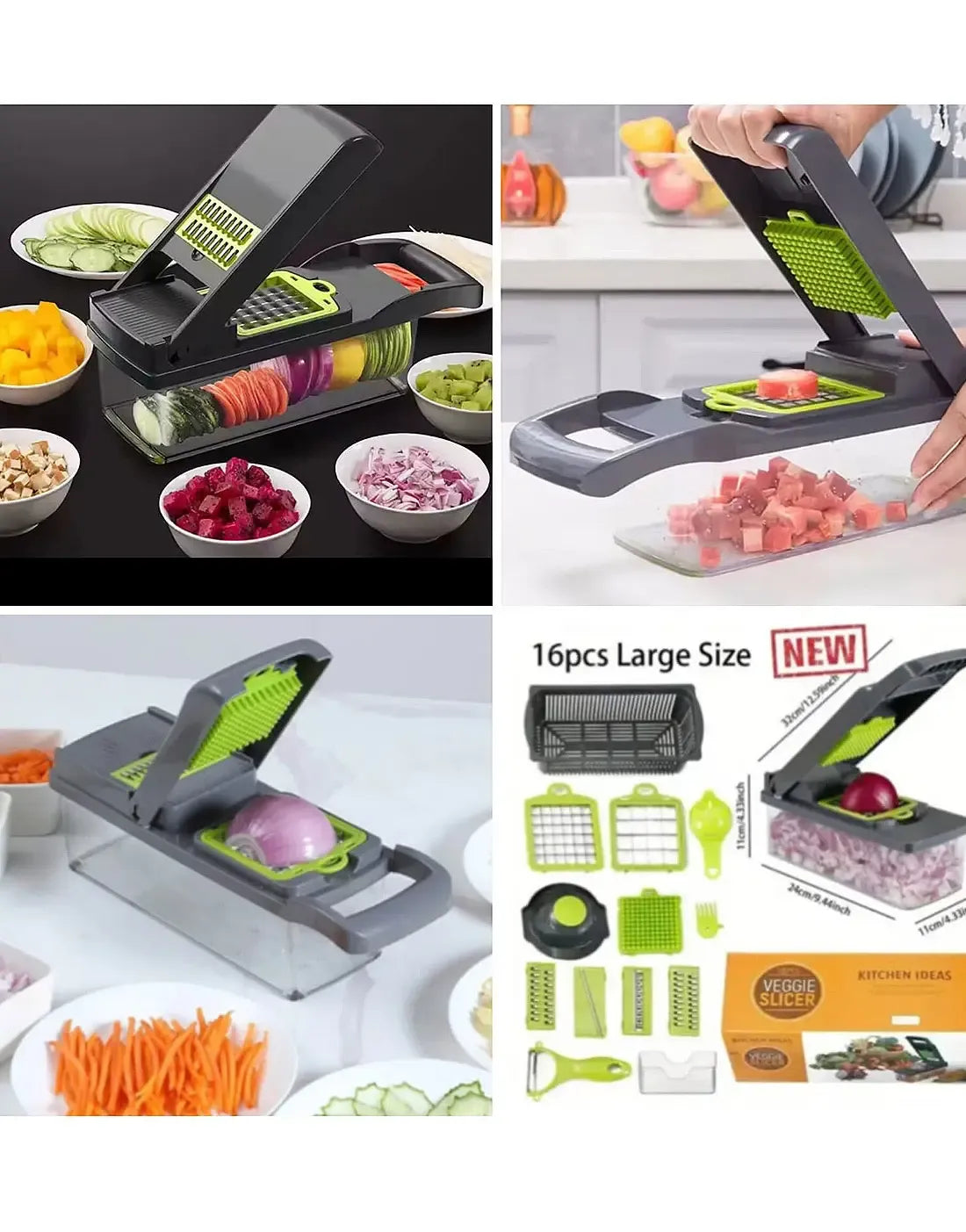 16-in-1 Multifunction Vegetable Chopper & Slicer – Kitchen Food Cutter with Storage Container