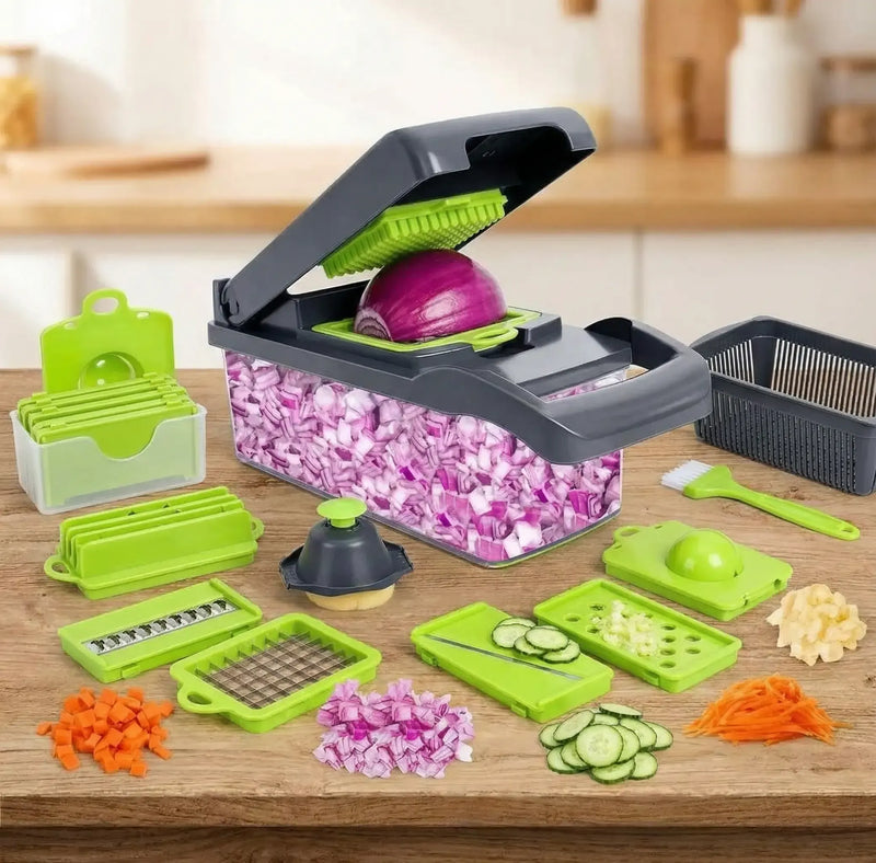 16-in-1 Multifunction Vegetable Chopper & Slicer – Kitchen Food Cutter with Storage Container