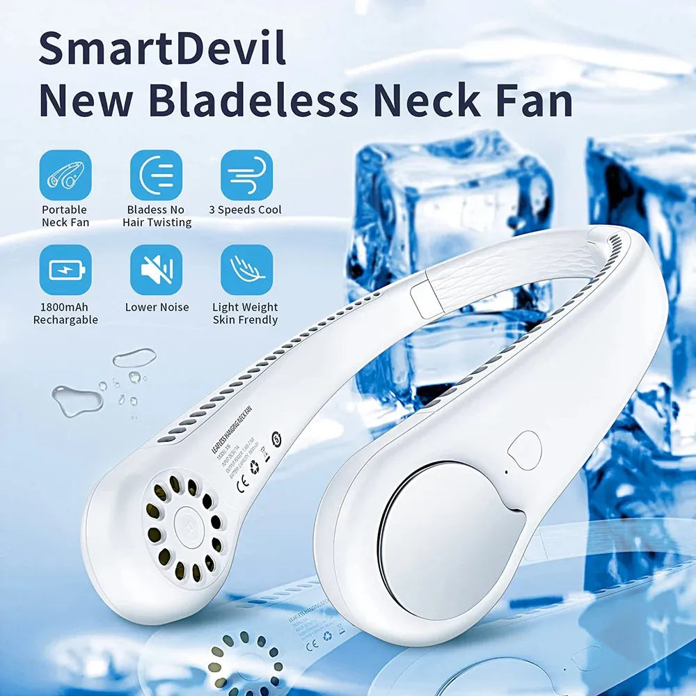 CoolBreeze Rechargeable Bladeless Neck Fan – Hands-Free Portable Cooling