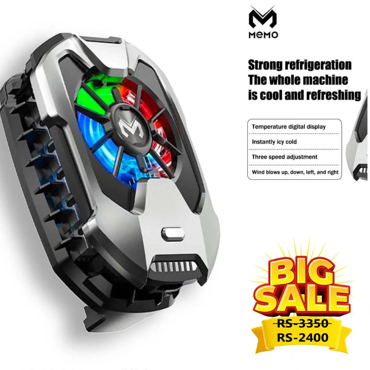 MEMO DL20 RGB Mobile Phone Cooler – Semiconductor Cooling Fan with LED Temperature Display & Type-C Charging