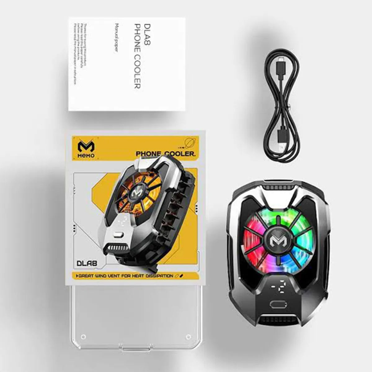 MEMO DL20 RGB Mobile Phone Cooler – Semiconductor Cooling Fan with LED Temperature Display & Type-C Charging