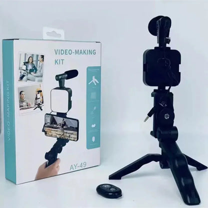 Mobile Vlogging Kit – LED Video Light, Lavalier Microphone & Mini Tripod for Smartphones