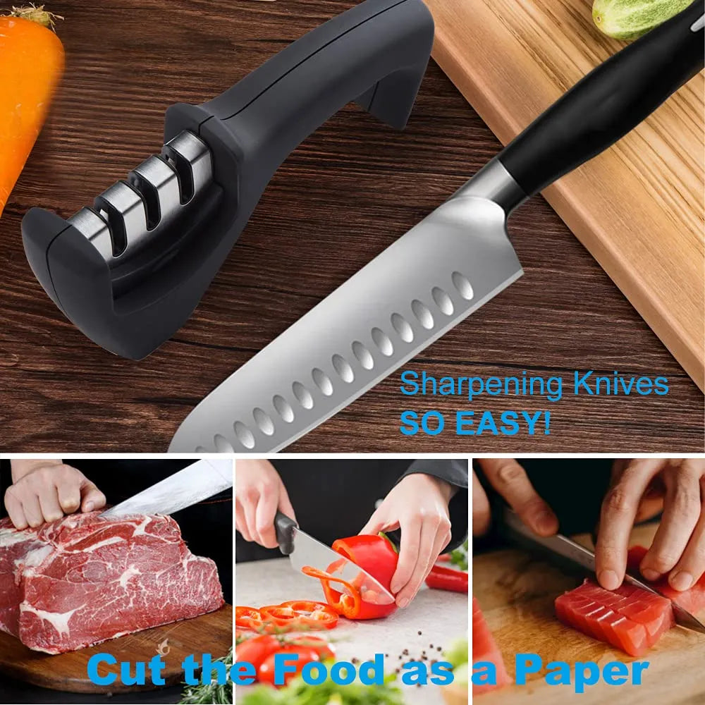 3-Stage Professional Knife Sharpener – Diamond & Ceramic Sharpening System with Non-Slip Base