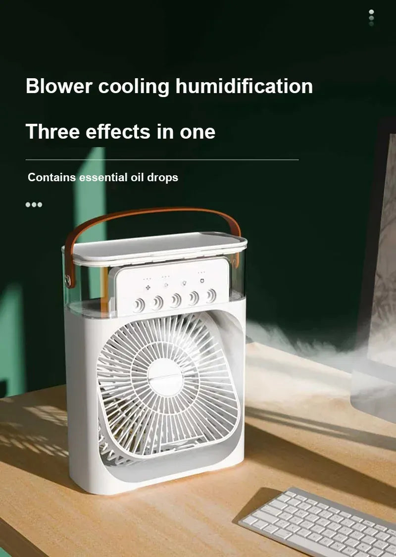 CoolBreeze 5-Mist Portable Air Cooler Fan – 600ml Water Tank, Adjustable Spray & USB Rechargeable