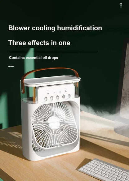 CoolBreeze 5-Mist Portable Air Cooler Fan – 600ml Water Tank, Adjustable Spray & USB Rechargeable