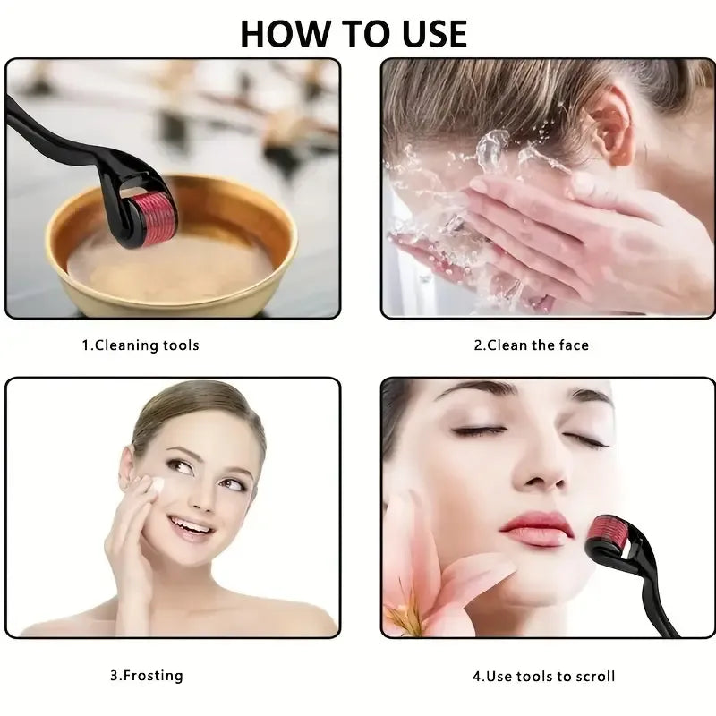 540 Titanium Derma Roller – Microneedling Skin Care Tool for Face, Hair & Beard Growth