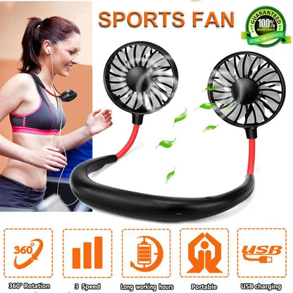 Portable Dual Head Rechargeable Neck Fan – Hands-Free USB Cooling Fan