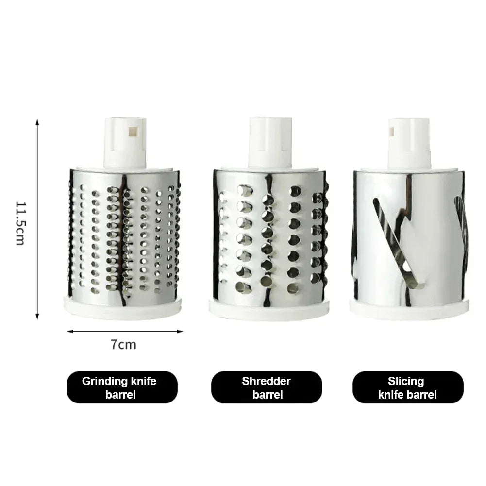3-in-1 Rotary Vegetable Slicer & Cheese Grater – Manual Kitchen Cutter with Stainless Steel Blades