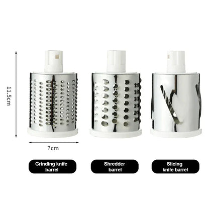 3-in-1 Rotary Vegetable Slicer & Cheese Grater – Manual Kitchen Cutter with Stainless Steel Blades