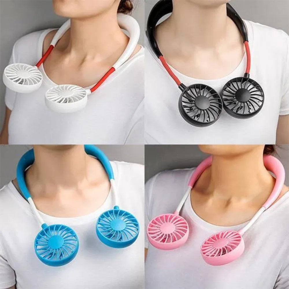 Portable Dual Head Rechargeable Neck Fan – Hands-Free USB Cooling Fan