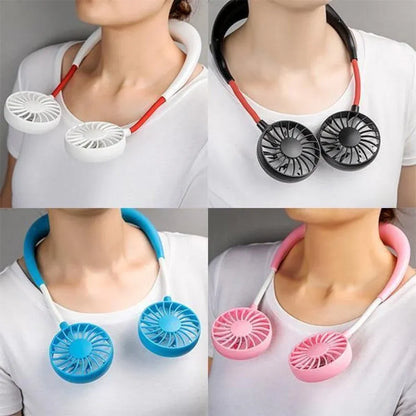 Portable Dual Head Rechargeable Neck Fan – Hands-Free USB Cooling Fan