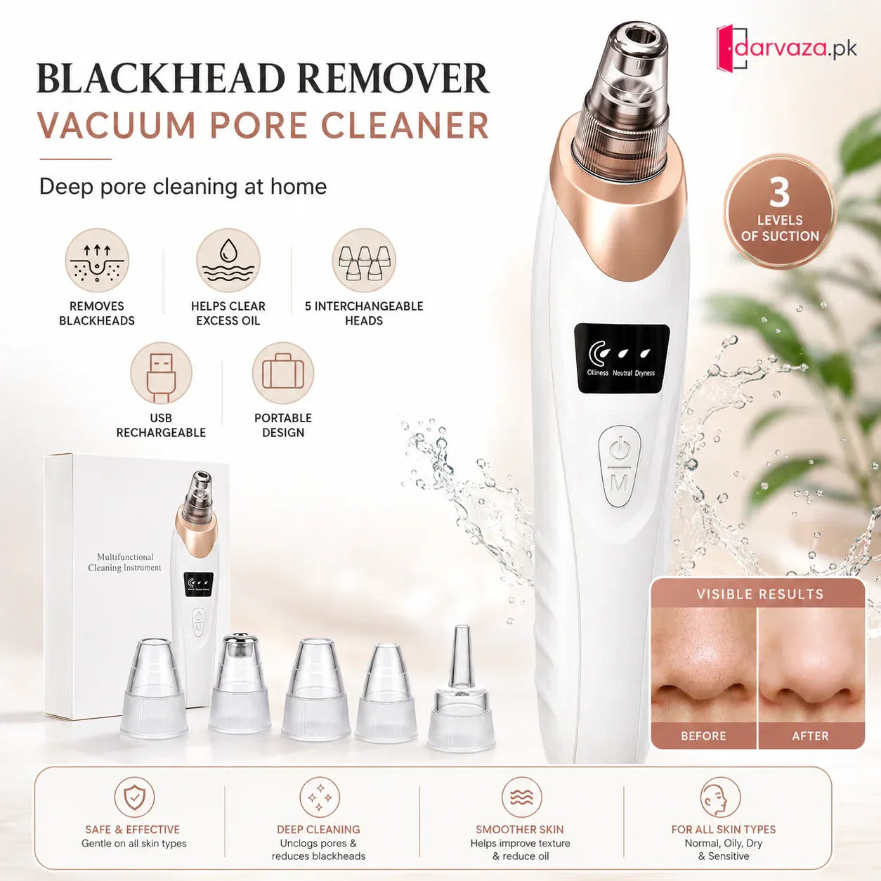5-in-1 Electric Blackhead Remover Vacuum – Pore Cleaner & Acne Extraction Kit with LCD Display