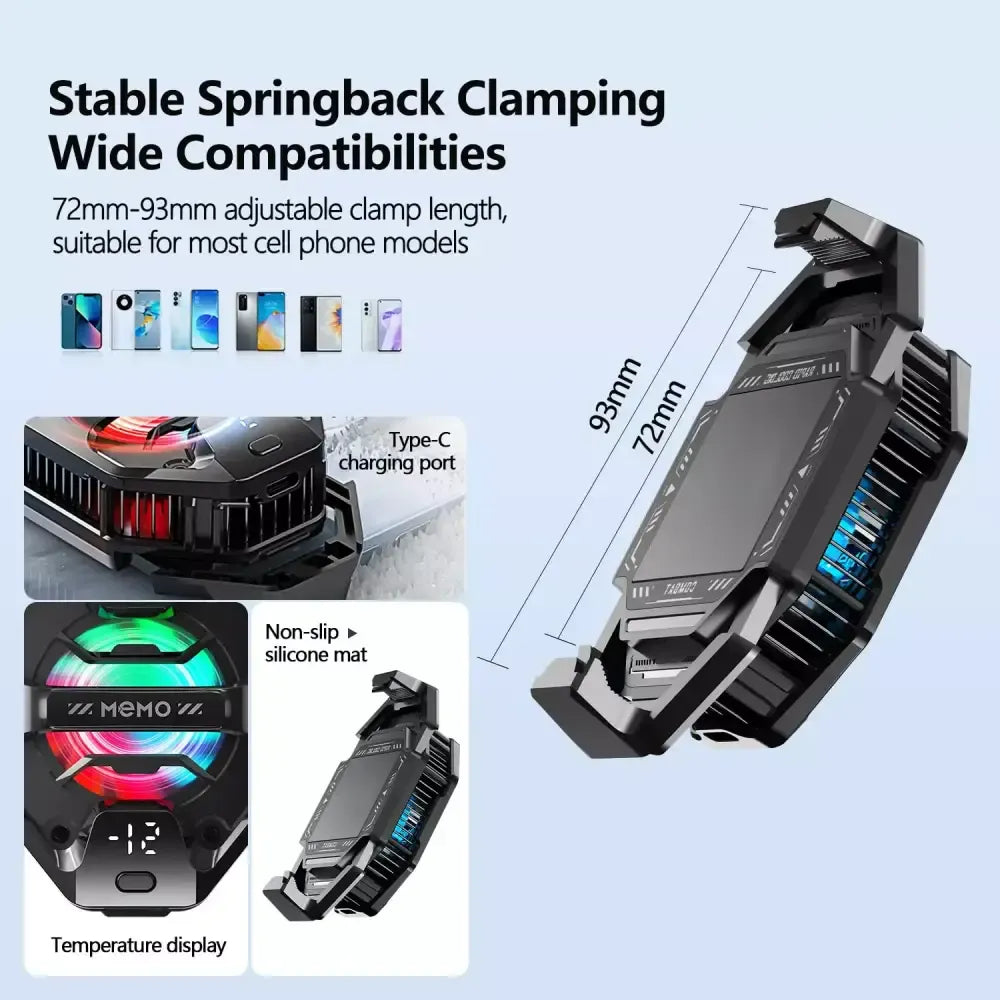 MEMO DL20 RGB Mobile Phone Cooler – Semiconductor Cooling Fan with LED Temperature Display & Type-C Charging