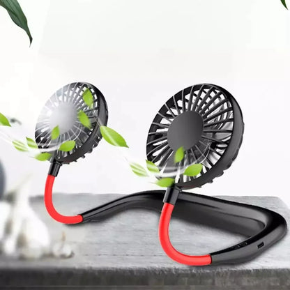 Portable Dual Head Rechargeable Neck Fan – Hands-Free USB Cooling Fan
