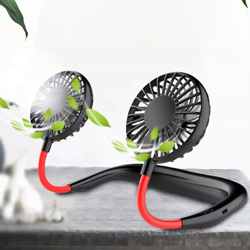 Portable Dual Head Rechargeable Neck Fan – Hands-Free USB Cooling Fan