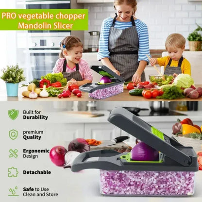 16-in-1 Multifunction Vegetable Chopper & Slicer – Kitchen Food Cutter with Storage Container