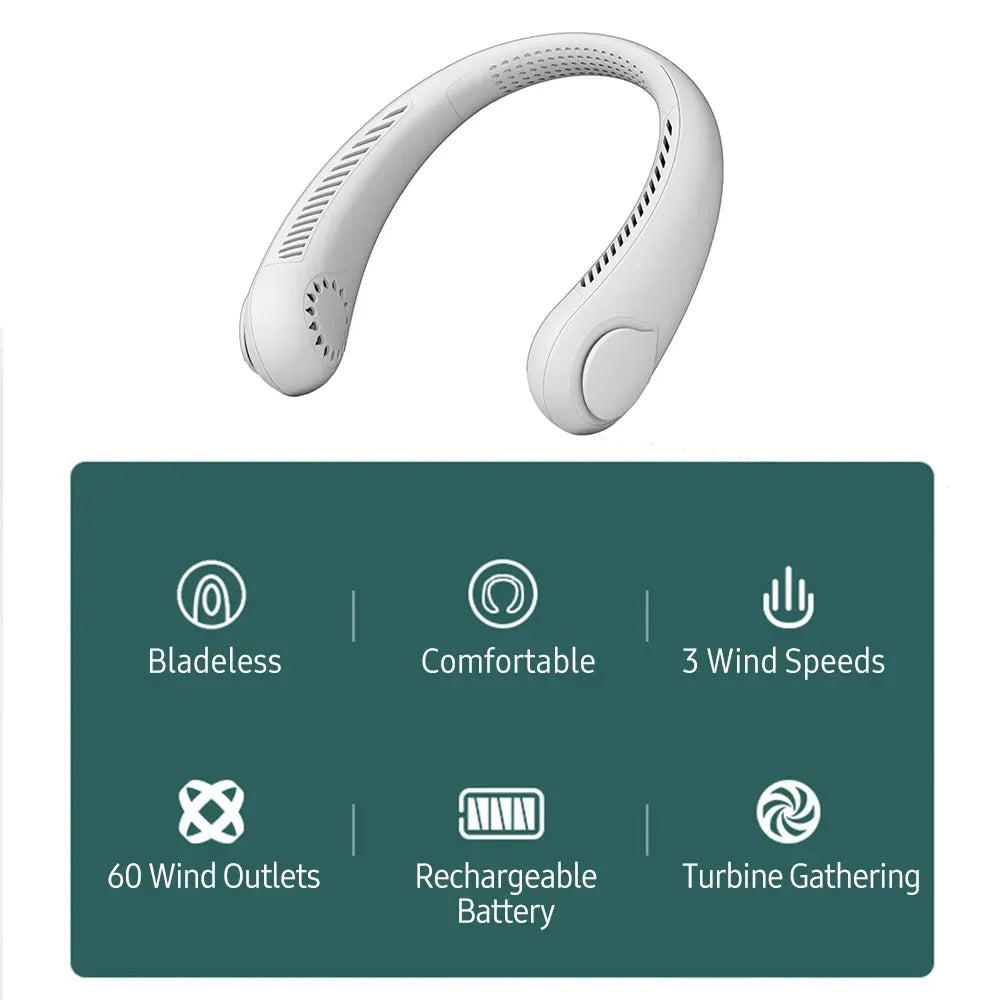 CoolBreeze Rechargeable Bladeless Neck Fan – Hands-Free Portable Cooling