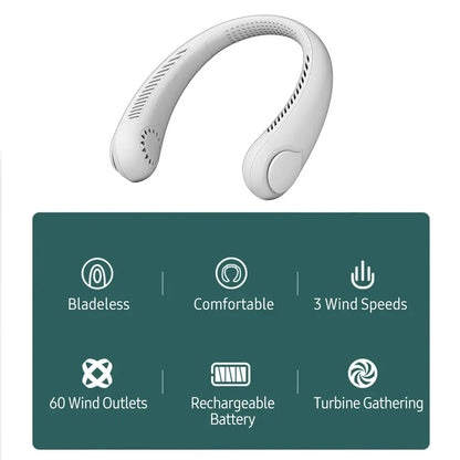 CoolBreeze Rechargeable Bladeless Neck Fan – Hands-Free Portable Cooling