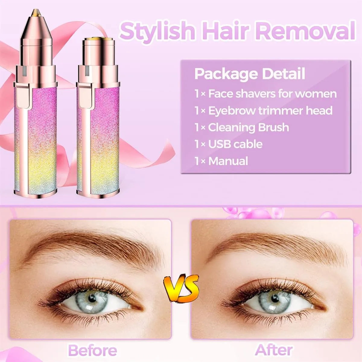 2-in-1 Rechargeable Facial Hair Remover & Eyebrow Trimmer for Women | USB Portable Hair Removal Pen