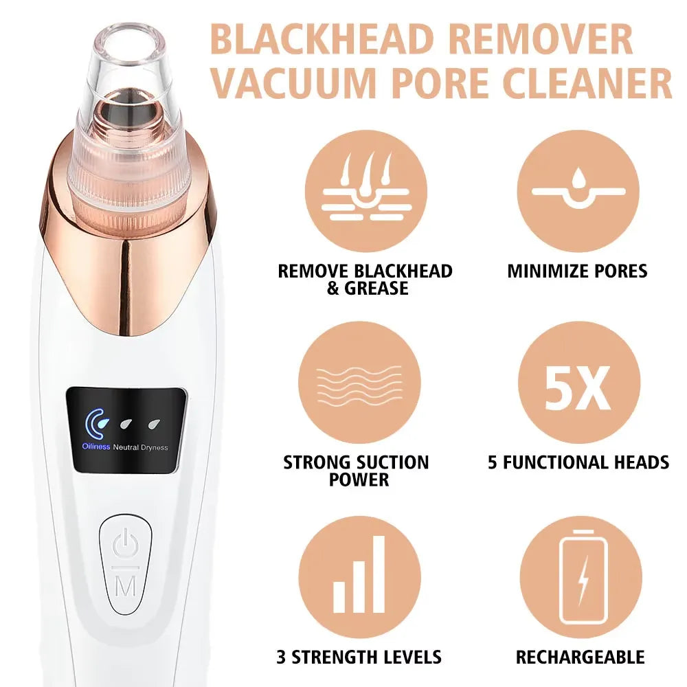 5-in-1 Electric Blackhead Remover Vacuum – Pore Cleaner & Acne Extraction Kit with LCD Display
