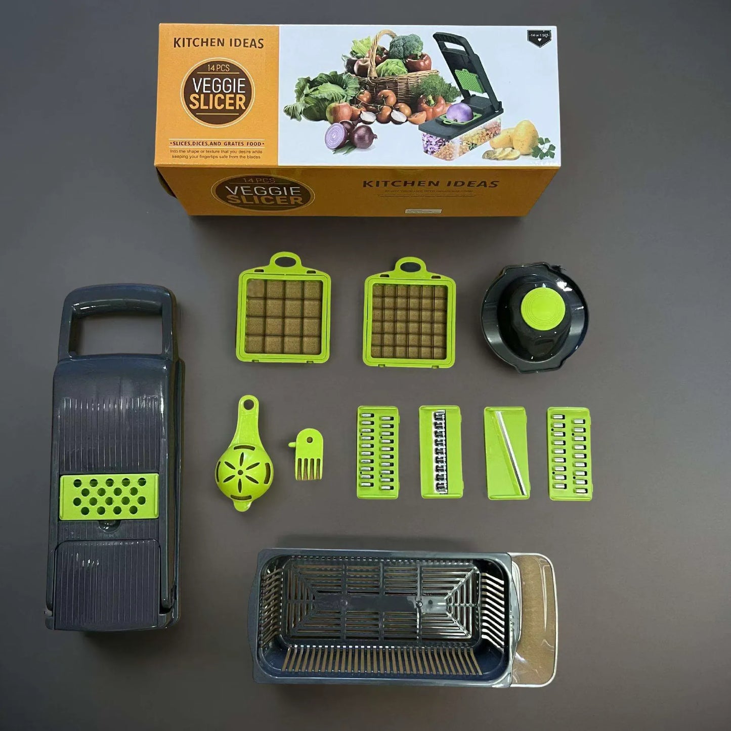 16-in-1 Multifunction Vegetable Chopper & Slicer – Kitchen Food Cutter with Storage Container