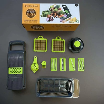 16-in-1 Multifunction Vegetable Chopper & Slicer – Kitchen Food Cutter with Storage Container