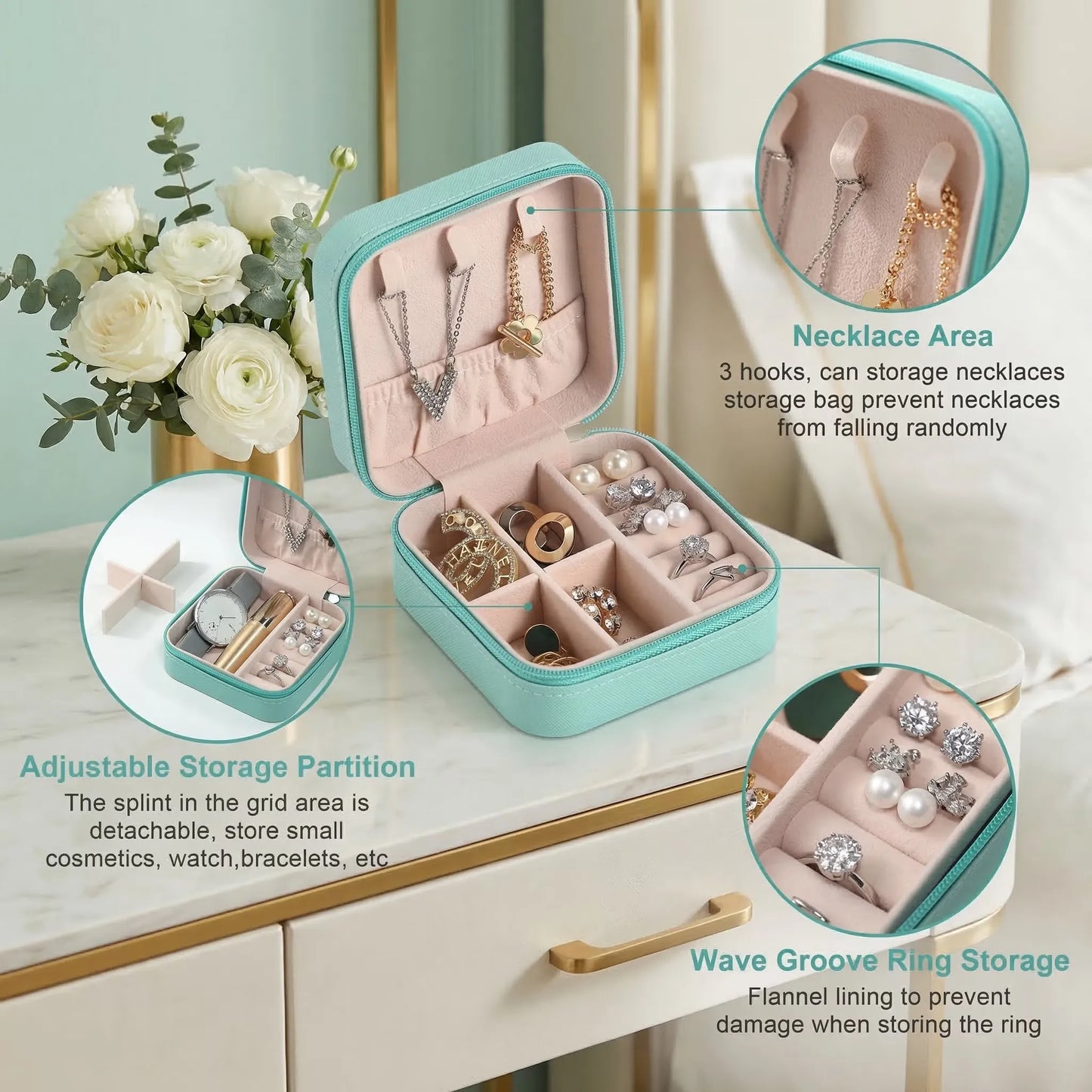 Luxury Travel Jewelry Organizer Box – Portable Storage Case for Rings, Earrings & Necklaces