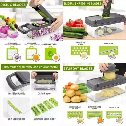 16-in-1 Multifunction Vegetable Chopper & Slicer – Kitchen Food Cutter with Storage Container