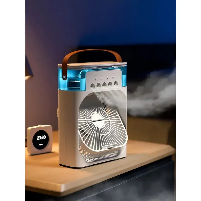 CoolBreeze 5-Mist Portable Air Cooler Fan – 600ml Water Tank, Adjustable Spray & USB Rechargeable