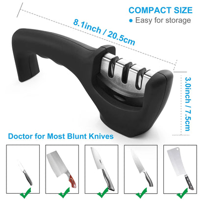 3-Stage Professional Knife Sharpener – Diamond & Ceramic Sharpening System with Non-Slip Base