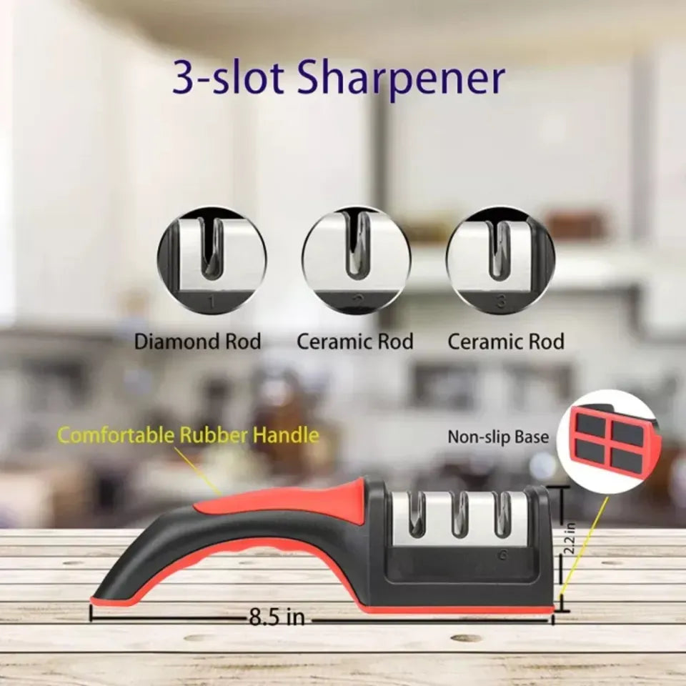 3-Stage Professional Knife Sharpener – Diamond & Ceramic Sharpening System with Non-Slip Base