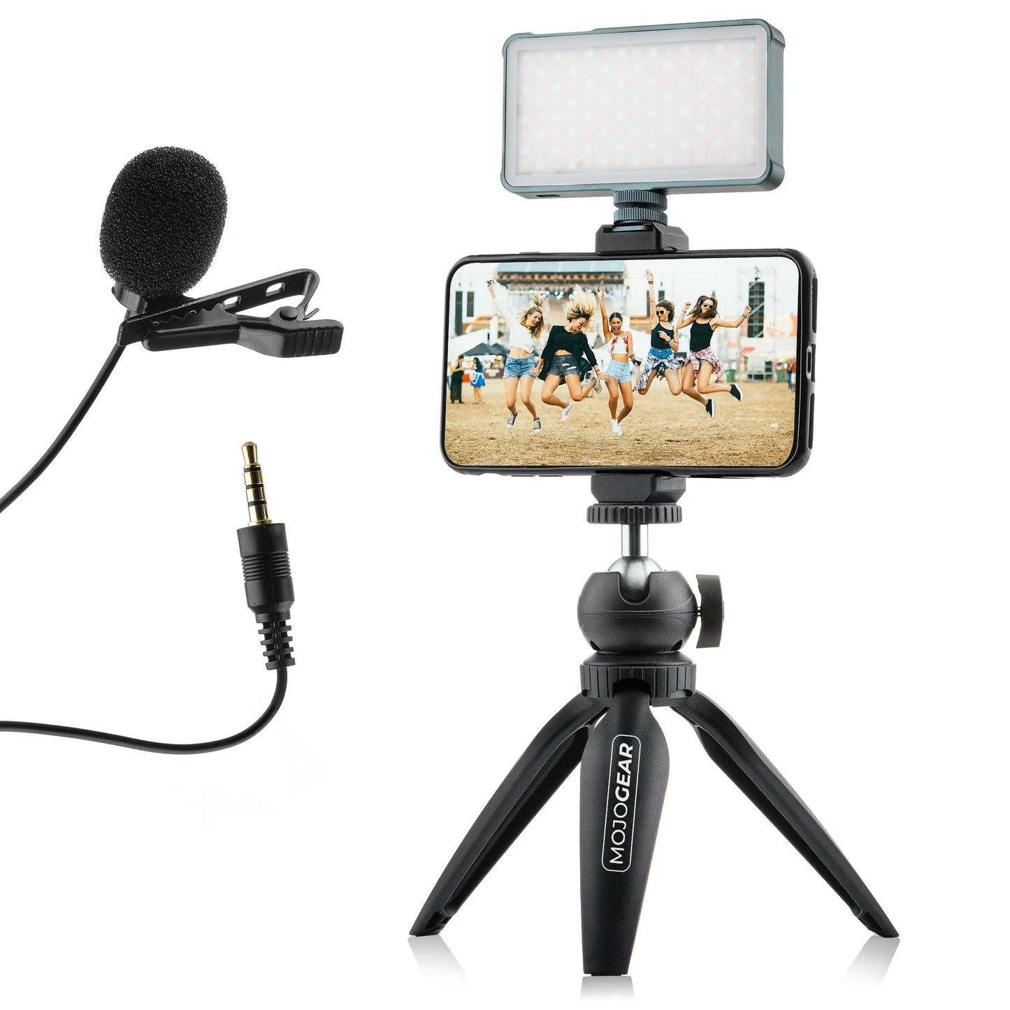Mobile Vlogging Kit – LED Video Light, Lavalier Microphone & Mini Tripod for Smartphones