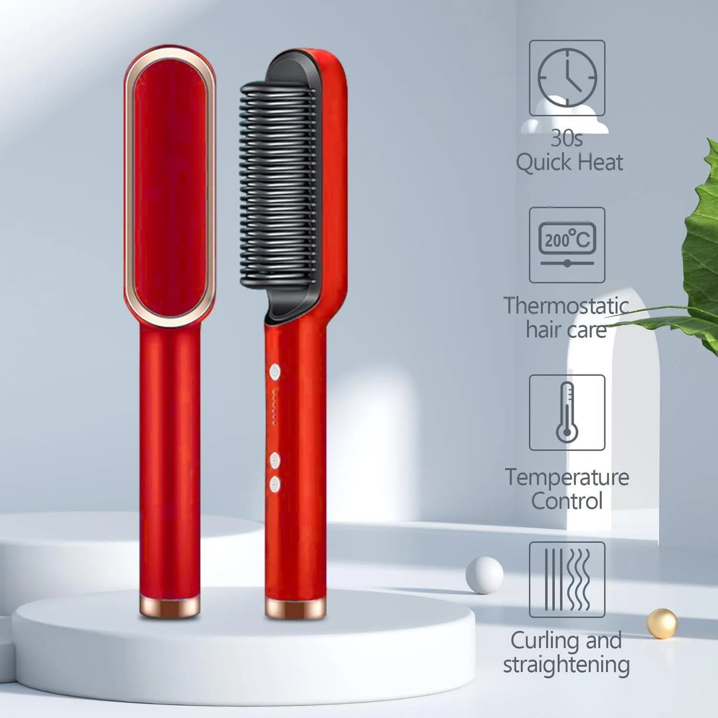 2-in-1 Electric Hair Straightening Brush – Fast Heating Hair Styler Comb for Smooth & Silky Hair