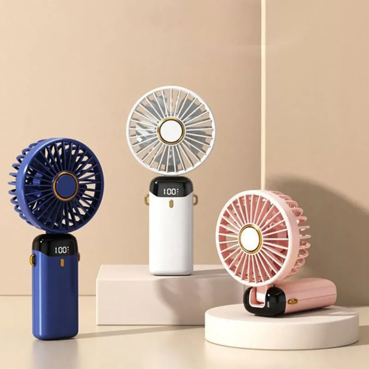 CoolBreeze Foldable Handheld Fan – USB Rechargeable Portable Mini Fan with Digital Battery Display
