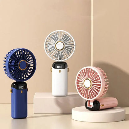 CoolBreeze Foldable Handheld Fan – USB Rechargeable Portable Mini Fan with Digital Battery Display