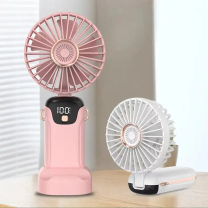CoolBreeze Foldable Handheld Fan – USB Rechargeable Portable Mini Fan with Digital Battery Display