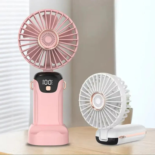 CoolBreeze Foldable Handheld Fan – USB Rechargeable Portable Mini Fan with Digital Battery Display